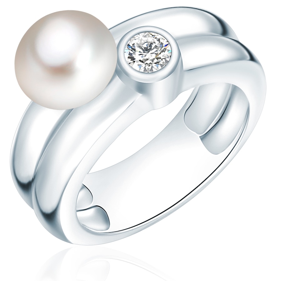Perlen-Ring Sterling Silber Zirkonia Süßwasser-Zuchtperle in Silber Ring 1.0 pieces