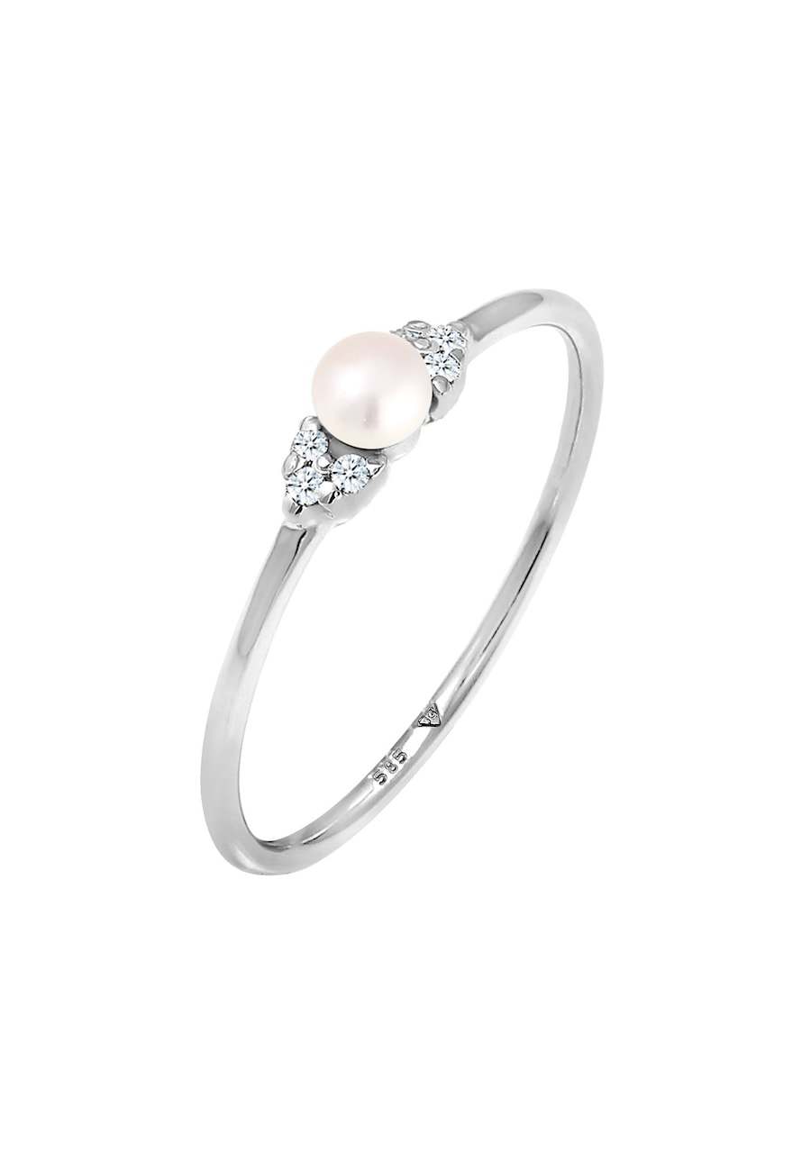 Elli DIAMONDS  Elli DIAMONDS Elli DIAMONDS Ring Verlobung Perle Diamant (0.03 ct.) 585 Weißgold Ring