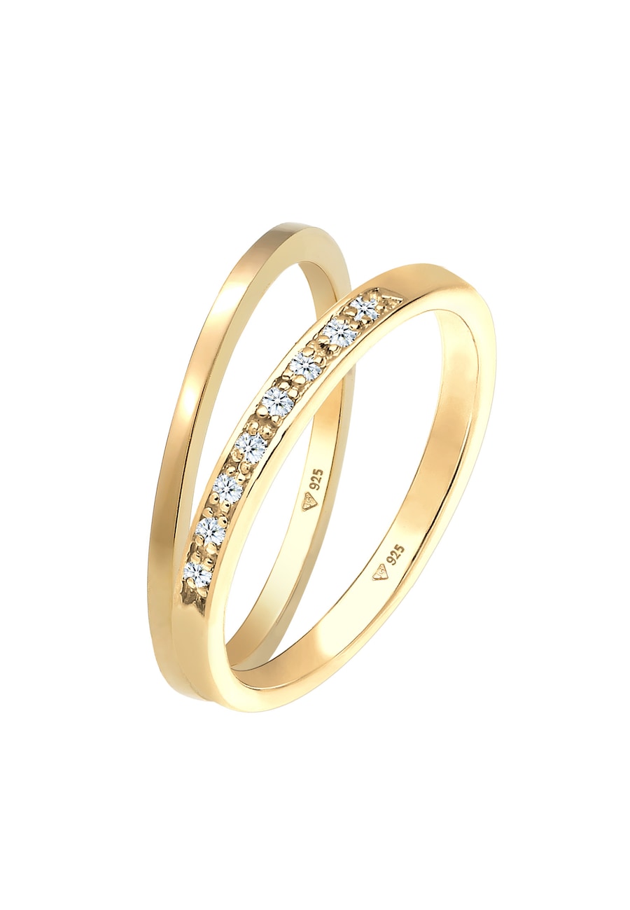 Elli DIAMONDS  Elli DIAMONDS Elli DIAMONDS Ring Basic Memoire Diamant (0.04 ct) 2er Set 925 Silber R