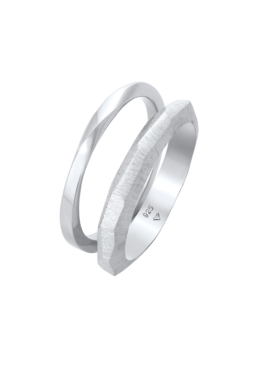 Elli PREMIUM  Elli PREMIUM Elli PREMIUM Ring Bandring Basic Gedreht Struktur 2er Set 925 Silber Ring