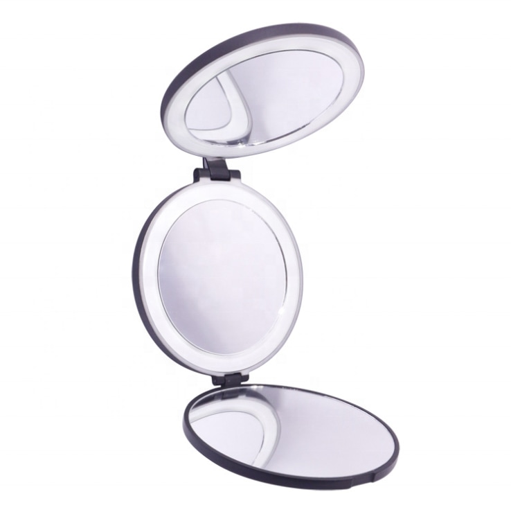 Tri-fold kompakter Reisespiegel mit LED-Leuchten Kosmetikspiegel 1.0 pieces