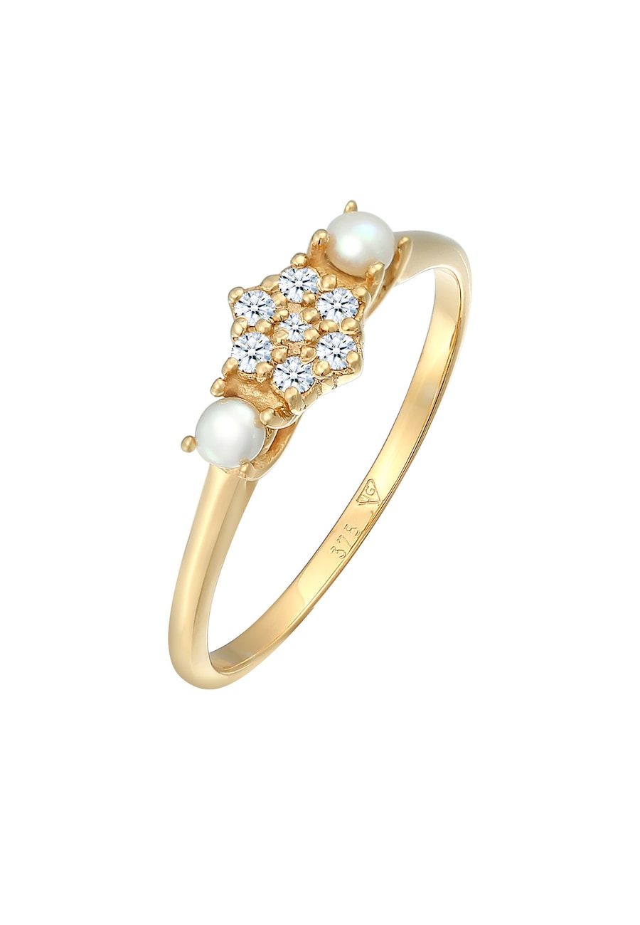 Elli DIAMONDS  Elli DIAMONDS Elli DIAMONDS Ring Diamant (0.095 ct.) Süßwasserperle 375 Gelbgold Ring